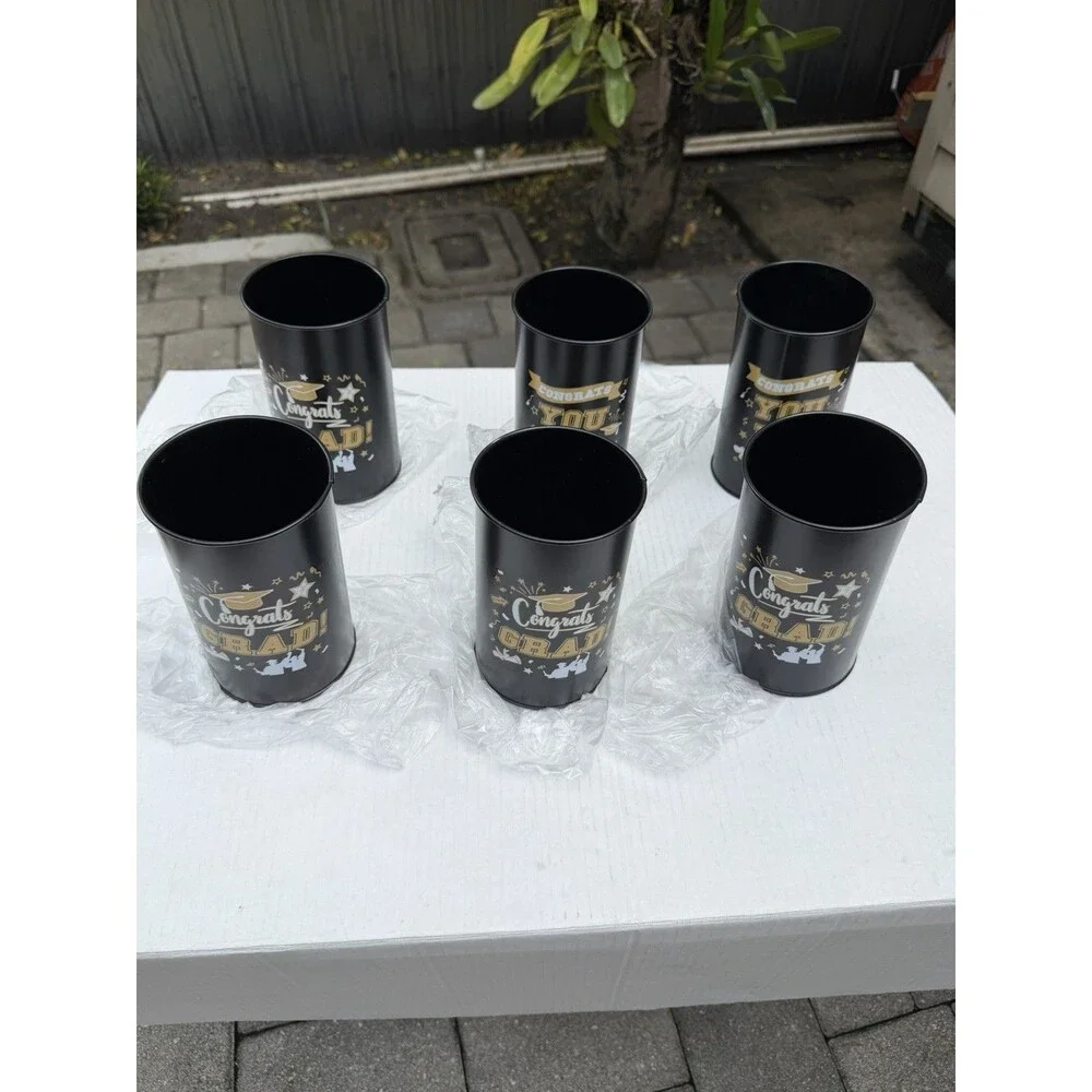 Set of 6 Black Plastic 16oz Tumblers “Congrats Grad” – Graduation Cups